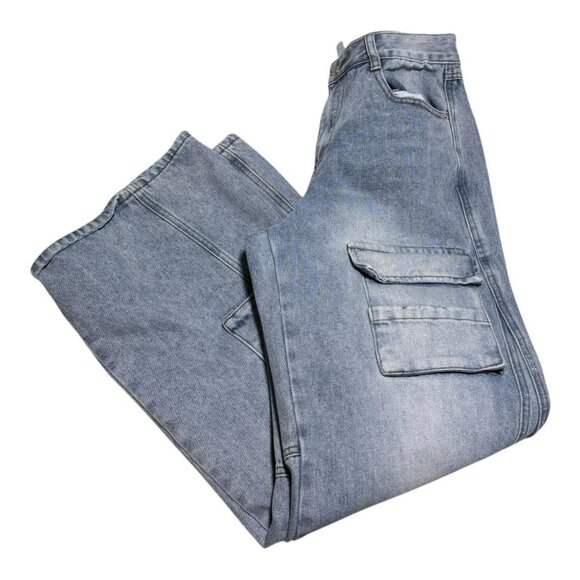 Forever 21 Light Wash Baggy Wide‎ Leg Cargo Jeans Women’s 27 28x32 - Picture 1 of 6